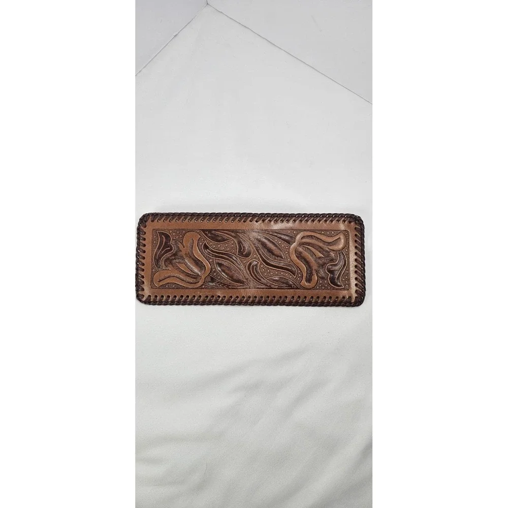 Vintage‎ Genuine Leather Tooled Wallet Western Long Bifold Coin Pocket Brown